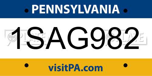 1SAG982 Pennsylvania License Plate