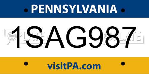 1SAG987 Pennsylvania License Plate