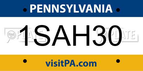 1SAH30 Pennsylvania License Plate