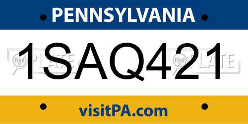 1SAQ421 Pennsylvania License Plate