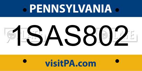 1SAS802 Pennsylvania License Plate