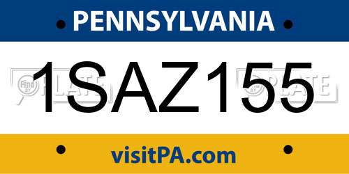 1SAZ155 Pennsylvania License Plate