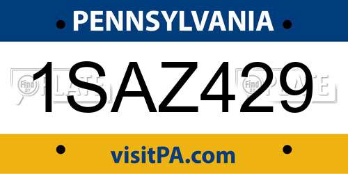 1SAZ429 Pennsylvania License Plate