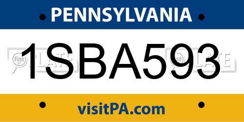 1SBA593 Pennsylvania License Plate