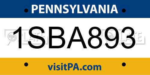 1SBA893 Pennsylvania License Plate