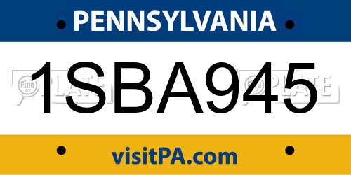 1SBA945 Pennsylvania License Plate