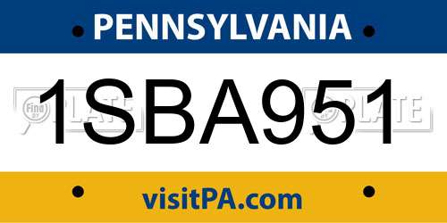 1SBA951 Pennsylvania License Plate