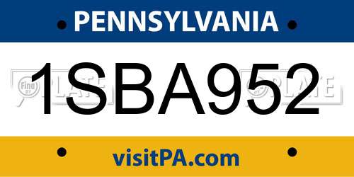 1SBA952 Pennsylvania License Plate