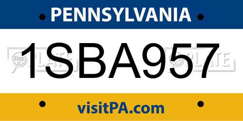 1SBA957 Pennsylvania License Plate