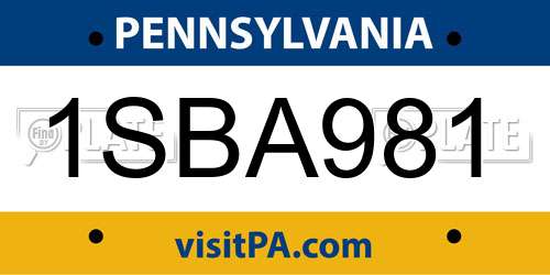1SBA981 Pennsylvania License Plate