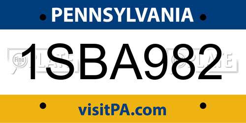1SBA982 Pennsylvania License Plate
