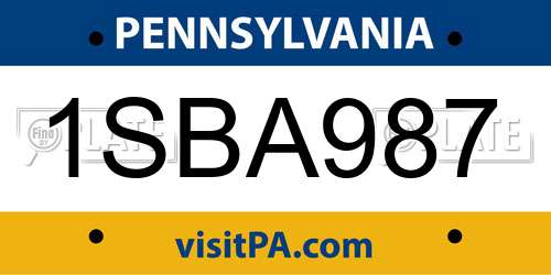 1SBA987 Pennsylvania License Plate