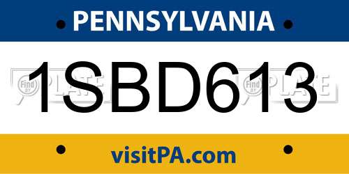 1SBD613 Pennsylvania License Plate