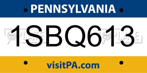 1SBQ613 Pennsylvania License Plate