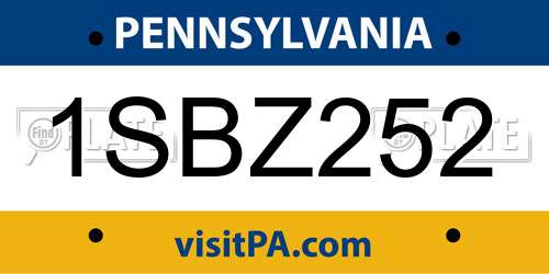 1SBZ252 Pennsylvania License Plate