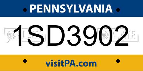1SD3902 Pennsylvania License Plate