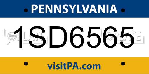 1SD6565 Pennsylvania License Plate