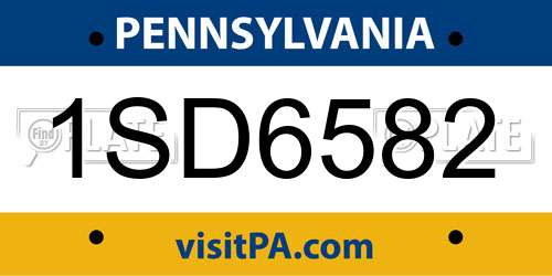 1SD6582 Pennsylvania License Plate