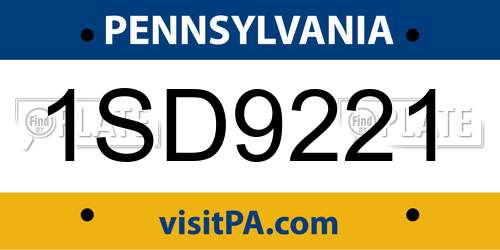 1SD9221 Pennsylvania License Plate