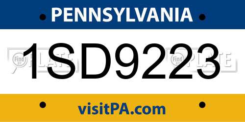 1SD9223 Pennsylvania License Plate
