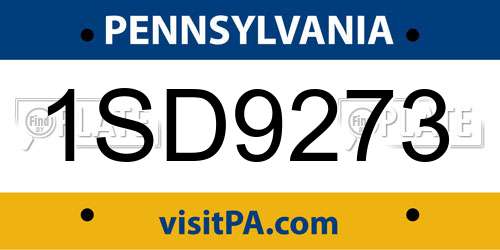 1SD9273 Pennsylvania License Plate