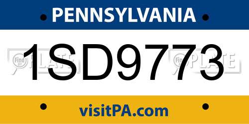 1SD9773 Pennsylvania License Plate