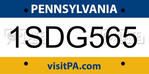 1SDG565 Pennsylvania License Plate