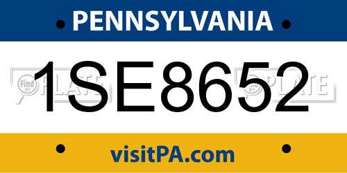 1SE8652 Pennsylvania License Plate