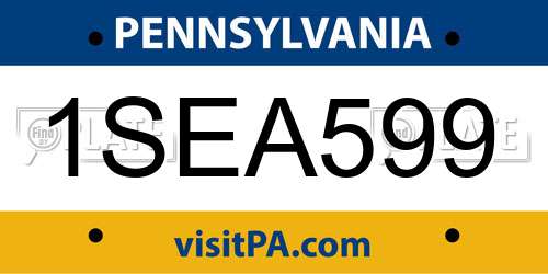 1SEA599 Pennsylvania License Plate