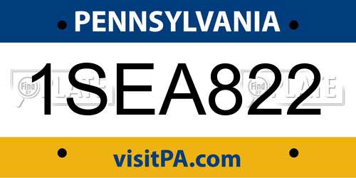 1SEA822 Pennsylvania License Plate