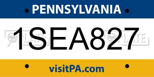 1SEA827 Pennsylvania License Plate