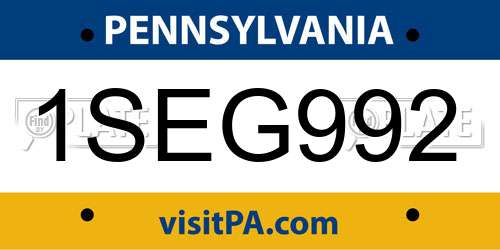 1SEG992 Pennsylvania License Plate