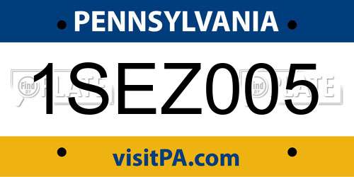 1SEZ005 Pennsylvania License Plate