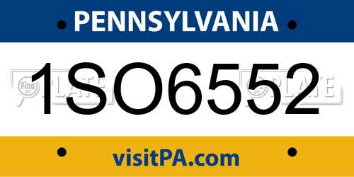 1SO6552 Pennsylvania License Plate