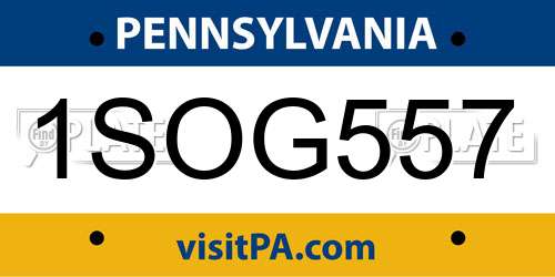 1SOG557 Pennsylvania License Plate