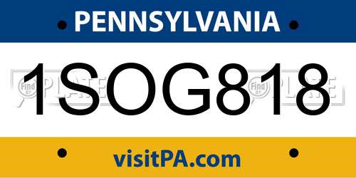 1SOG818 Pennsylvania License Plate
