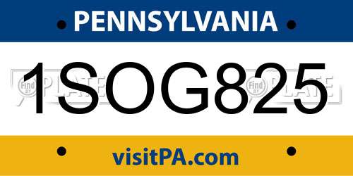 1SOG825 Pennsylvania License Plate