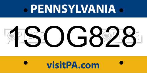 1SOG828 Pennsylvania License Plate