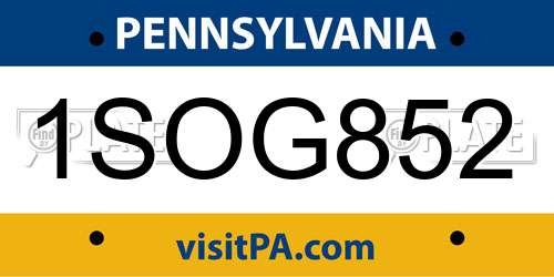 1SOG852 Pennsylvania License Plate