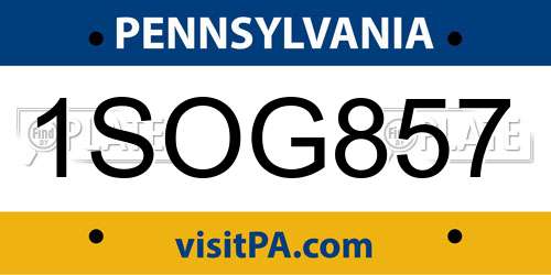 1SOG857 Pennsylvania License Plate
