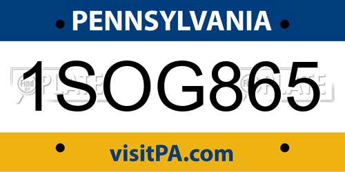 1SOG865 Pennsylvania License Plate