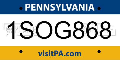 1SOG868 Pennsylvania License Plate
