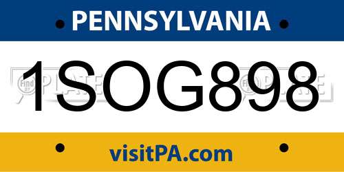 1SOG898 Pennsylvania License Plate