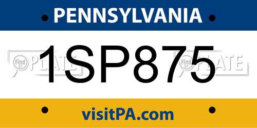 1SP875 Pennsylvania License Plate