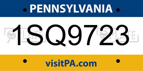 1SQ9723 Pennsylvania License Plate