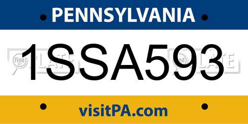 1SSA593 Pennsylvania License Plate