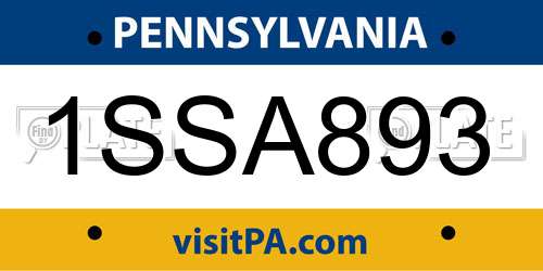 1SSA893 Pennsylvania License Plate