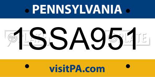 1SSA951 Pennsylvania License Plate