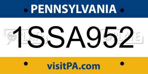 1SSA952 Pennsylvania License Plate