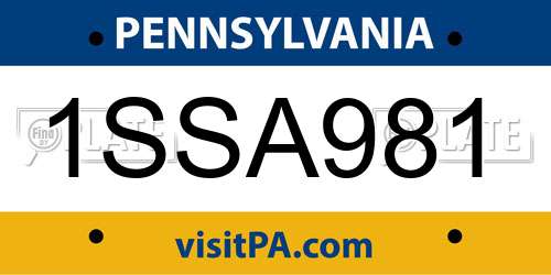 1SSA981 Pennsylvania License Plate